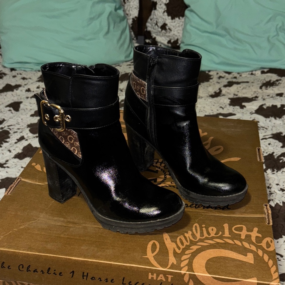 Guess Black and Brown Heeled Boots